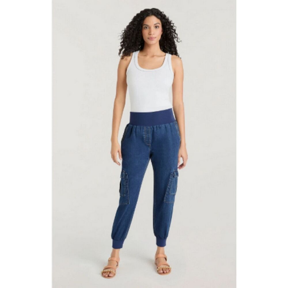 Sz S $285 Cinq a Sept High Waist Giles Denim Cargo Jogger Parachute Pants Jeans